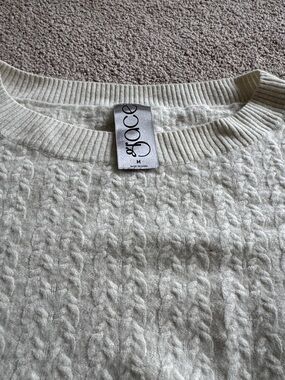 Grace Ivory Cable-Knit Crewneck Sweater